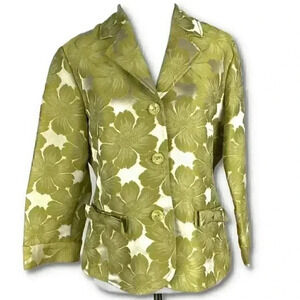 Elliott Lauren blazer size 8 Green chartreuse Silk blend Damask floral bow